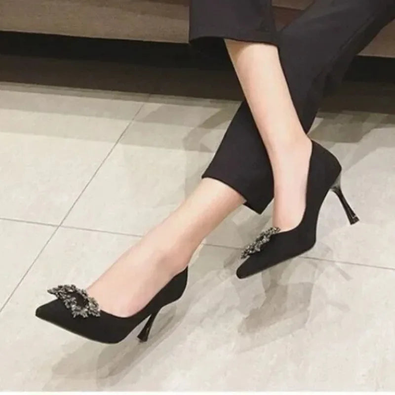 2024 Autumn New Womens Sexy Pointed Solid Color Shallow Mouth Women's Shoes Elegant Party Dress Women's Stiletto Shoes Zapatilla