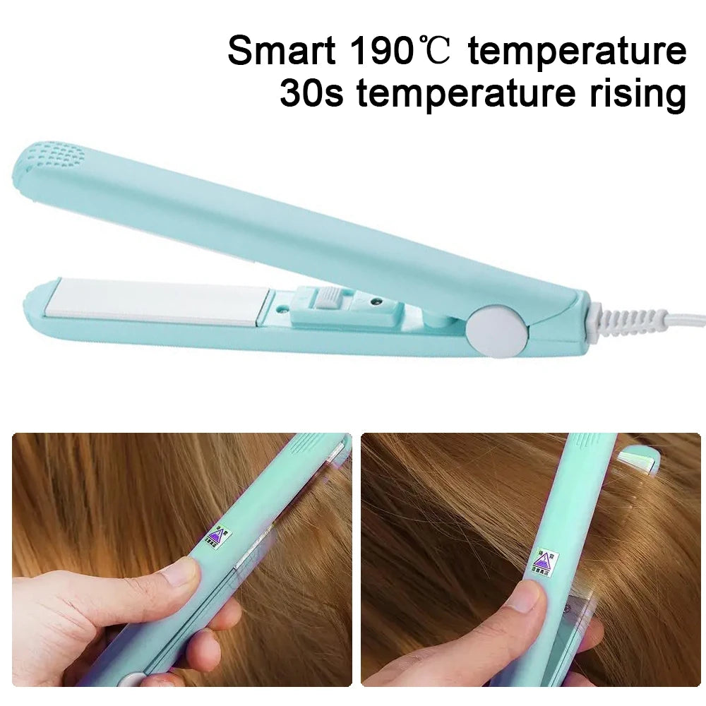 Portable Mini Hair Straightener Flat Iron Hair Curler For Men Women Short Hair Wave Hairstyling Dual Voltage Straightening Irons