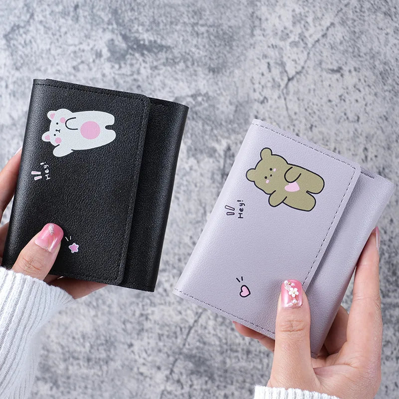 Women Short Cute Small Wallets Student Triple Fold Card Holder Girl ID Bag Card Holder Coin Purse Ladies Wallets Cartoon Bags