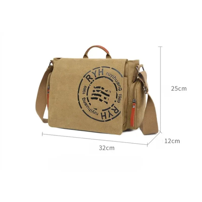 Men's Canvas Crossbody Messenger Bag Business Travel Shoulder Handbag Large Capacity Briefcase Vintage High-Quality Carryall