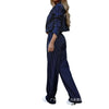 Women Tracksuit Two Pieces Set Long Sleeve Turn Down Collar Cardigan Wide Leg Pants Loose Fit Pockets Striped Office Lady