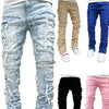 Men's Regular Fit Stacked Jeans Ripped Slim Fit Patch Distressed Destroyed Straight Denim Pants Hip Hop Streetwear Trouser Cloth