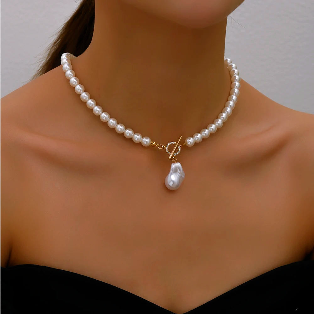 YWZIXLN Trend Elegant Jewelry Wedding Big Pearl Crystal Pendant Necklace For Women Fashion White Imitation Pearl Choker Necklace