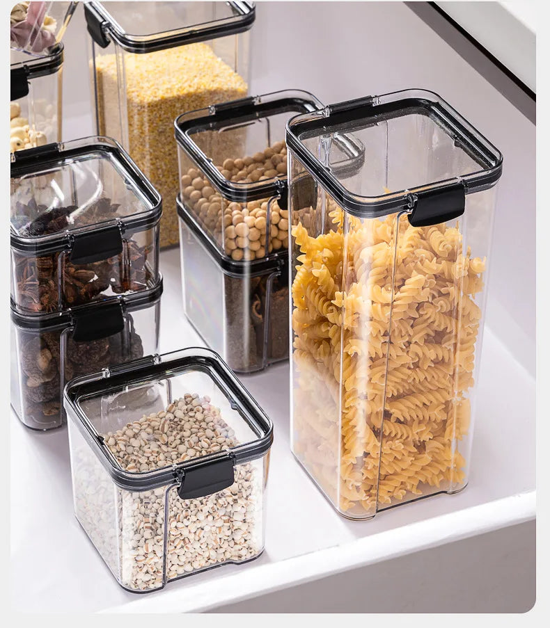 Sealed Jars Kitchen Grain Storage Organizer Large Tank Plastic Moisture-proof Storage Box Household Seasoning Jars Set