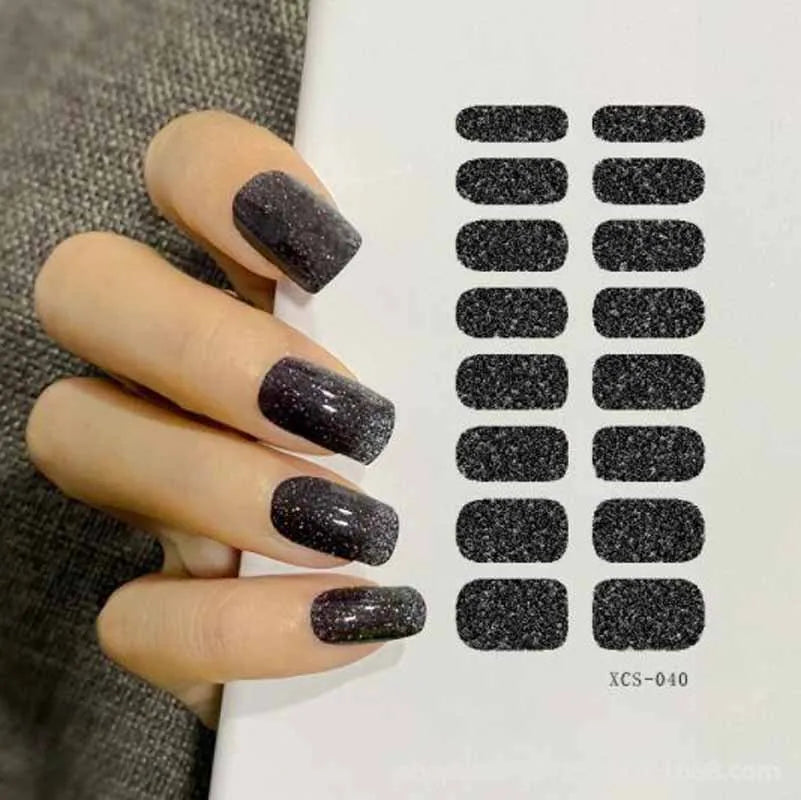 Sticker For Nails Glitter Powder Sequins Full Beauty Nail Stickers Decals Plain Stickers Women Nail Strips Full Cover Stickers