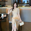 Cheongsam Mid-length Bubble Slim V-neck Short Sleeve Slim Fit Slimming Dress