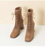 Fashion Patchwork Knitting Women's Square Toe Chunky Heel Fashion Skinny Boots