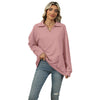 New Lapel V-neck Sweatshirt Fashion Casual Loose Solid Color  Long-sleeved Pullover Top For Womens Clothing