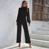 Women's Solid Color Turtleneck Backless Long Sleeves Casual One-piece Trousers