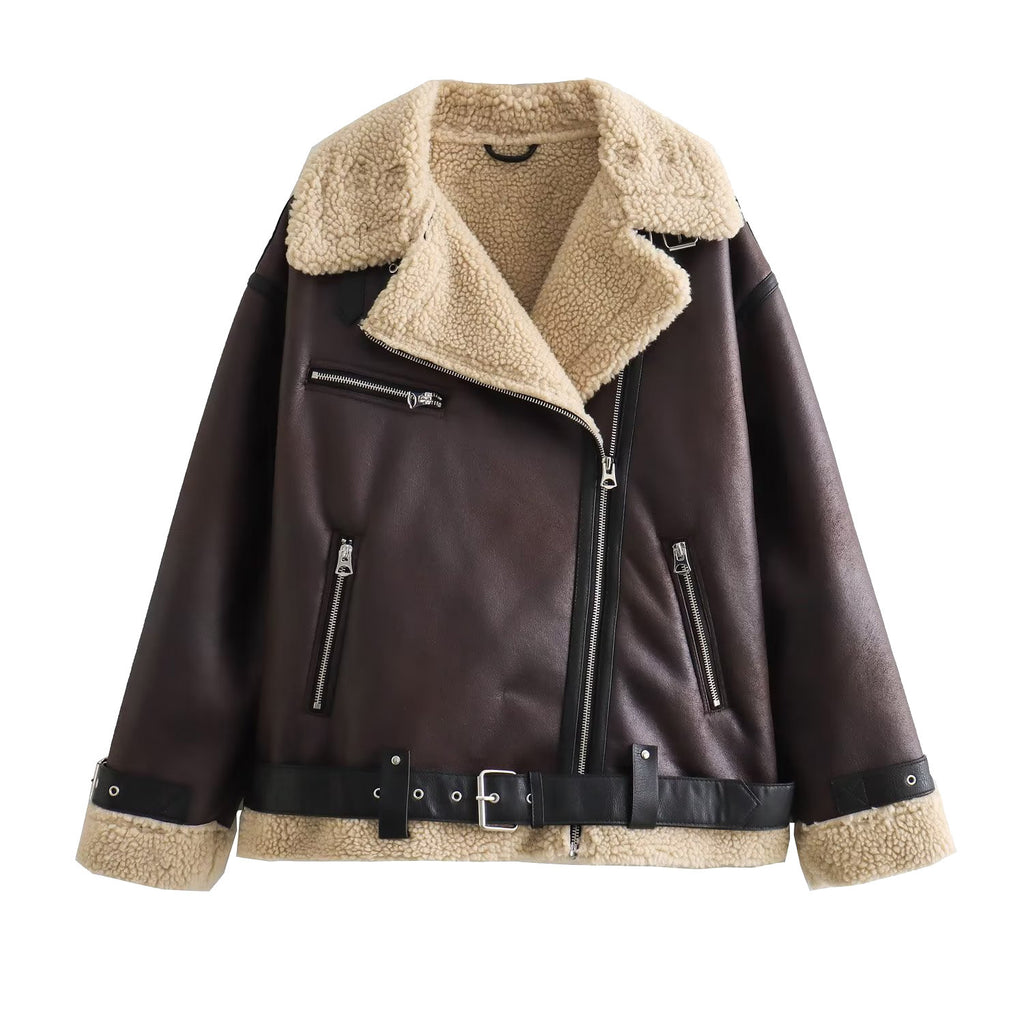 French Fur Integrated Zipper Ornament Double-sided Jacket