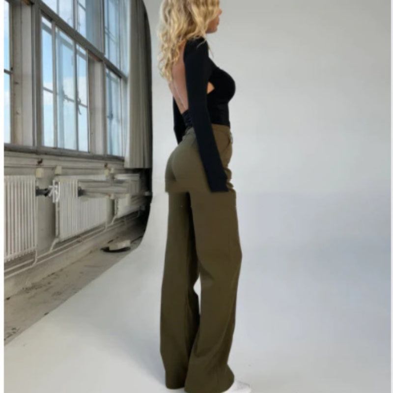 Women's Casual Pants Design Sense Stitching Straight-leg Pants