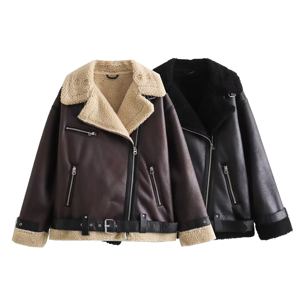 French Fur Integrated Zipper Ornament Double-sided Jacket